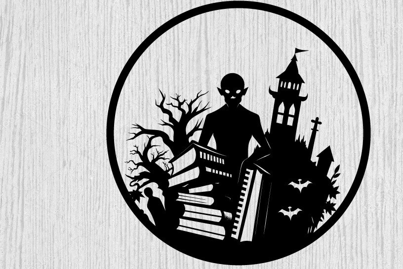 Intra απο ξύλο plywood  Χρώμα wenge 3mm-4mm πάχος - Βιβλία τρόμου Halloween τέχνη τοίχου Δίασταση 40x50 cm INTRAFABR-76594814