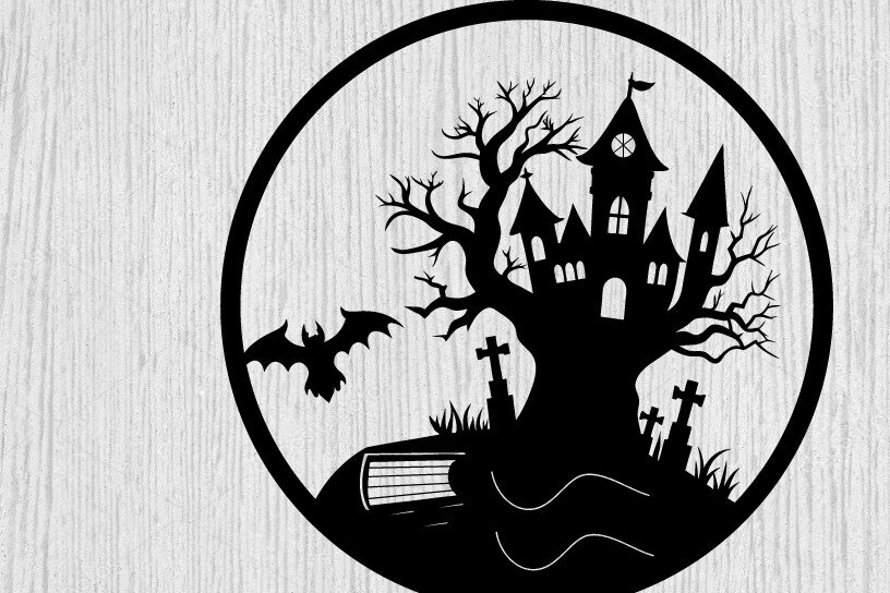 Intra απο ξύλο plywood  Χρώμα wenge 3mm-4mm πάχος - Βιβλία τρόμου Halloween τέχνη τοίχου Δίασταση 40x50 cm INTRAFABR-76594841