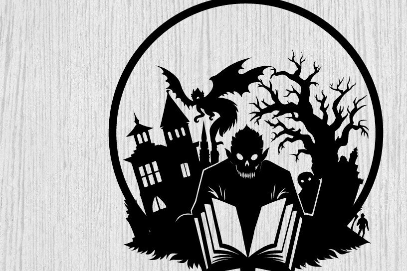 Intra απο ξύλο plywood  Χρώμα wenge 3mm-4mm πάχος - Βιβλία τρόμου Halloween τέχνη τοίχου Δίασταση 40x50 cm INTRAFABR-83548521