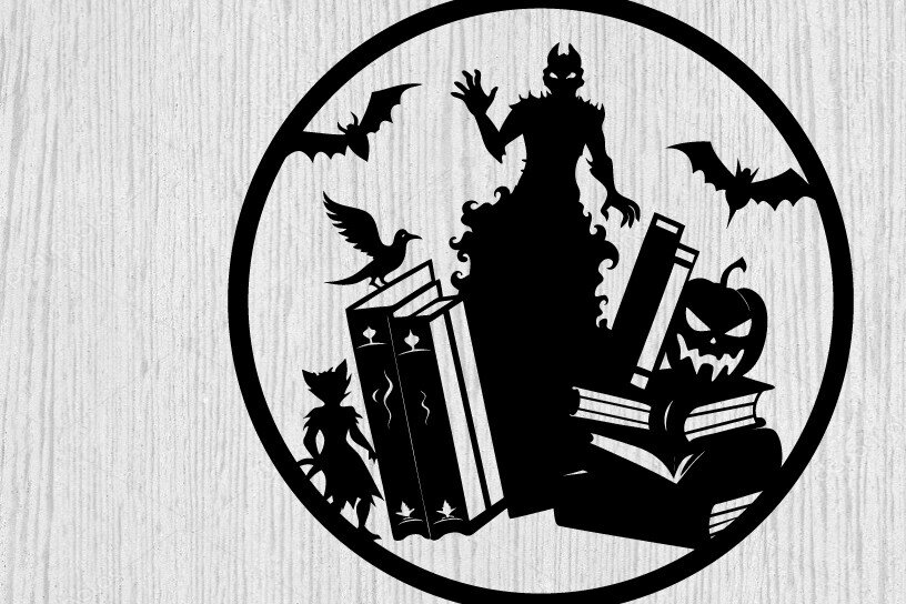 Intra απο ξύλο plywood  Χρώμα wenge 3mm-4mm πάχος - Βιβλία τρόμου Halloween τέχνη τοίχου Δίασταση 40x50 cm INTRAFABR-83548390