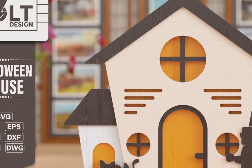 Intra απο ξύλο plywood  Χρώμα wenge 3mm-4mm πάχος - Halloween House 3D Πολυεπίπεδη κοπή Δίασταση 20x25 cm INTRAFABR-72052168