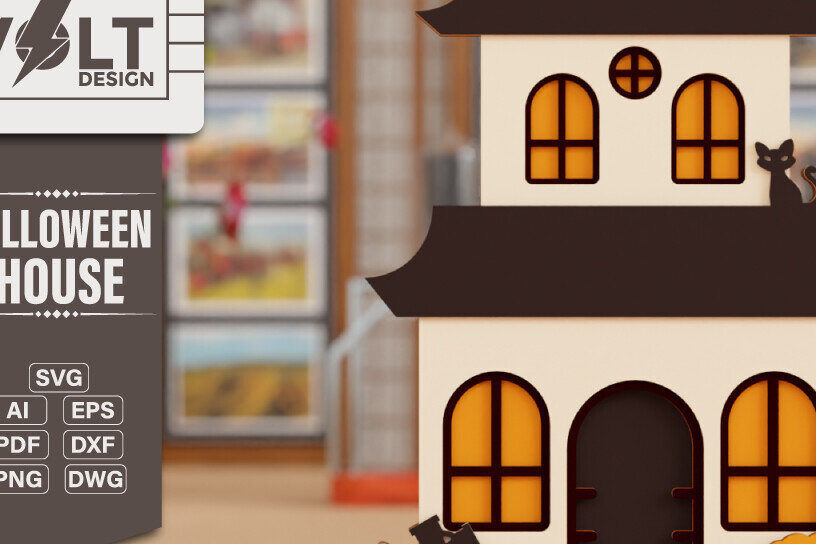 Intra απο ξύλο plywood  Χρώμα wenge 3mm-4mm πάχος - Halloween House 3D Πολυεπίπεδη κοπή Δίασταση 20x25 cm INTRAFABR-72053540