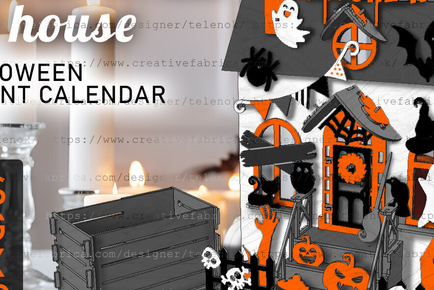 Intra απο ξύλο plywood  Χρώμα wenge 3mm-4mm πάχος - Halloween House Advent Calendar Δίασταση 15x15 cm INTRAFABR-91146975