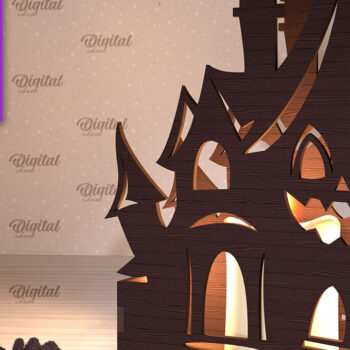 Intra απο ξύλο plywood  Χρώμα wenge 3mm-4mm πάχος - Κηροπήγιο Halloween House Δίασταση 15x15 cm INTRAFABR-91130860 - Image 1