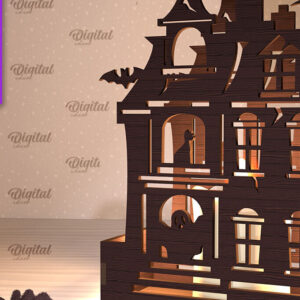 Intra απο ξύλο plywood  Χρώμα wenge 3mm-4mm πάχος - Κηροπήγιο Halloween House Δίασταση 15x15 cm INTRAFABR-91218124