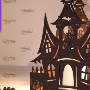 Intra απο ξύλο plywood  Χρώμα wenge 3mm-4mm πάχος - Κηροπήγιο Halloween House Δίασταση 15x15 cm INTRAFABR-71842814