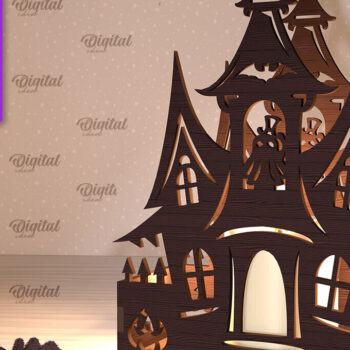 Intra απο ξύλο plywood  Χρώμα wenge 3mm-4mm πάχος - Κηροπήγιο Halloween House Δίασταση 15x15 cm INTRAFABR-71842814 - Image 1