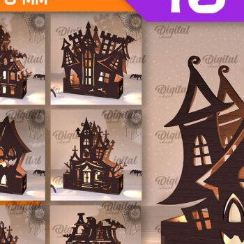 Intra απο ξύλο plywood  Χρώμα wenge 3mm-4mm πάχος - Κηροπήγια Halloween House Δίασταση 15x15 cm INTRAFABR-72053931 - Image 1