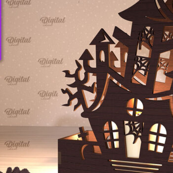 Intra απο ξύλο plywood  Χρώμα wenge 3mm-4mm πάχος - Κηροπήγια Halloween House Δίασταση 15x15 cm INTRAFABR-72053931 - Image 7