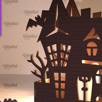 Intra απο ξύλο plywood  Χρώμα wenge 3mm-4mm πάχος - Κηροπήγια Halloween House Δίασταση 15x15 cm INTRAFABR-72053931 - Image 8
