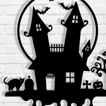 Intra απο ξύλο plywood  Χρώμα wenge 3mm-4mm πάχος - Halloween House ός τοίχος Τέχνης με λέιζερ Δίασταση 40x50 cm INTRAFABR-122960196 - Image 1