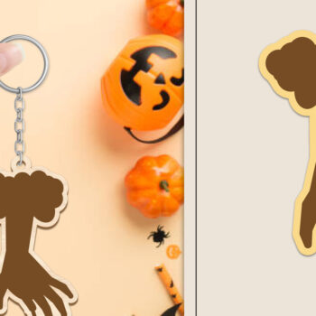 Intra απο ξύλο plywood  Χρώμα wenge 3mm-4mm πάχος - Αποκριάτικο μπρελόκ με λέιζερ Δίασταση 4x4 cm INTRAFABR-117989656 - Image 1