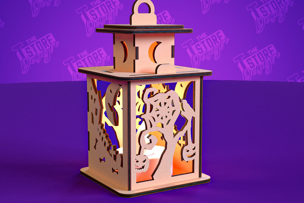 Intra απο ξύλο plywood  Χρώμα wenge 3mm-4mm πάχος - Φανάρι αποκριών | Πρότυπο τρισδιάστατου φαναριού Δίασταση 15x15 cm INTRAFABR-83055964