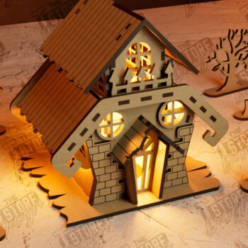 Intra απο ξύλο plywood  Χρώμα wenge 3mm-4mm πάχος - Πακέτο Haunted House Lantern Halloween Δίασταση 15x15 cm INTRAFABR-73061340 - Image 4