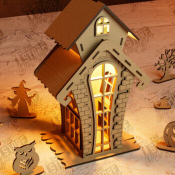Intra απο ξύλο plywood  Χρώμα wenge 3mm-4mm πάχος - Πακέτο Haunted House Lantern Halloween Δίασταση 15x15 cm INTRAFABR-73061340 - Image 5