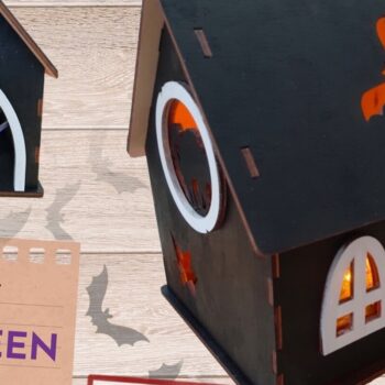 Intra απο ξύλο plywood  Χρώμα wenge 3mm-4mm πάχος - Halloween Lantern Cut, τρισδιάστατο σπίτι Δίασταση 40x50 cm INTRAFABR-75903885 - Image 1