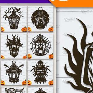 Intra απο ξύλο plywood  Χρώμα wenge 3mm-4mm πάχος - Πακέτο LaserCut Decor για Halloween Lanterns Δίασταση 15x15 cm INTRAFABR-108437539