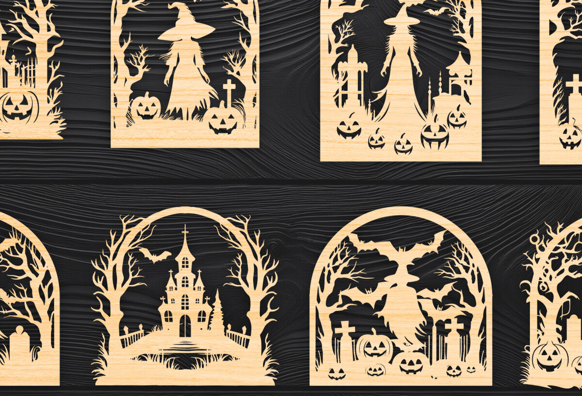 Intra απο ξύλο plywood  Χρώμα wenge 3mm-4mm πάχος - Πακέτο υ Cut Halloween Laser 03 Δίασταση 15x15 cm INTRAFABR-107174925