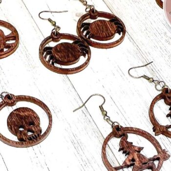 Intra απο ξύλο plywood Χρώμα wenge 3mm-4mm πάχος - Σκουλαρίκια λέιζερ Halloween Δίασταση 3x3 cm INTRAFABR-112052653 - Image 3