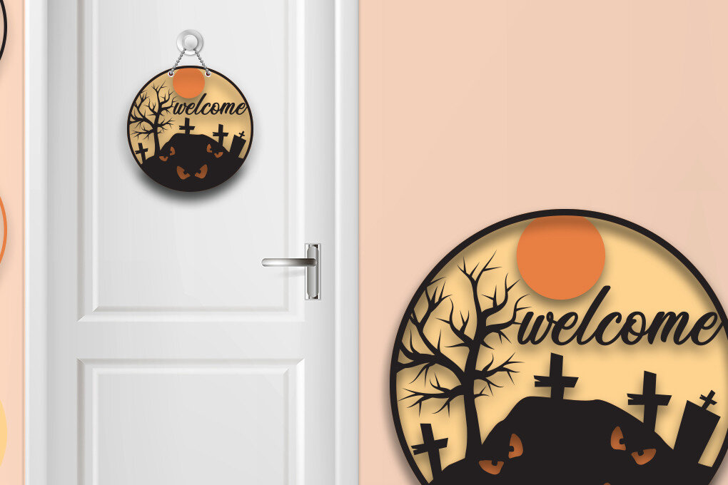 Intra απο ξύλο plywood  Χρώμα wenge 3mm-4mm πάχος - Πινακίδα πόρτας με στρώματα Halloween 7 Δίασταση 15x15 cm INTRAFABR-107344037