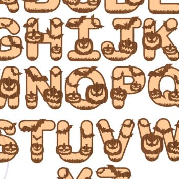 Intra απο ξύλο plywood  Χρώμα wenge 3mm-4mm πάχος - Πακέτο λέιζερ Halloween Letters 52 Δίασταση 15x15 cm INTRAFABR-110855011 - Image 3