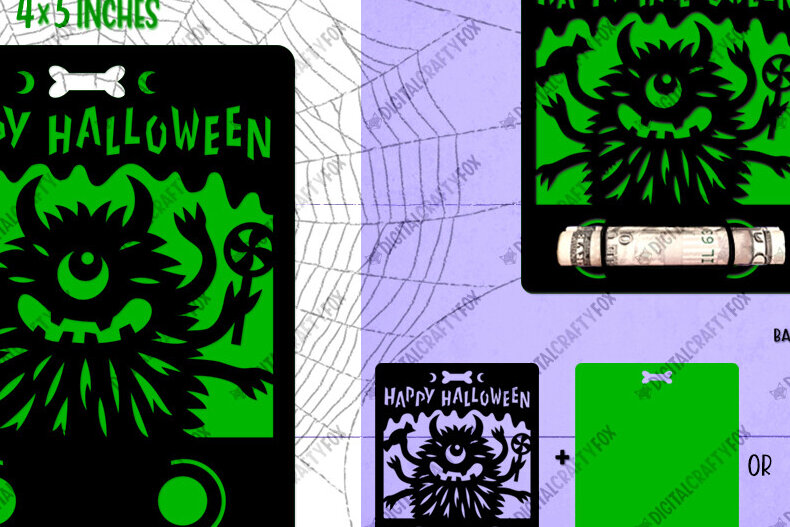 Intra απο ξύλο plywood  Χρώμα wenge 3mm-4mm πάχος - Halloween Monster Money Card Δίασταση 4x5 cm INTRAFABR-64956082