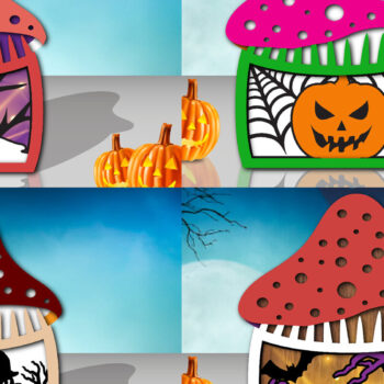 Intra απο ξύλο plywood  Χρώμα wenge 3mm-4mm πάχος - Τρισδιάστατη δέσμη αποκοπής με λέιζερ Halloween Mushroom Δίασταση 15x15 cm INTRAFABR-70273900 - Image 1