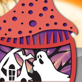 Intra απο ξύλο plywood  Χρώμα wenge 3mm-4mm πάχος - Halloween Mushroom House τρισδιάστατη Δίασταση 15x15 cm INTRAFABR-70273911 - Image 1