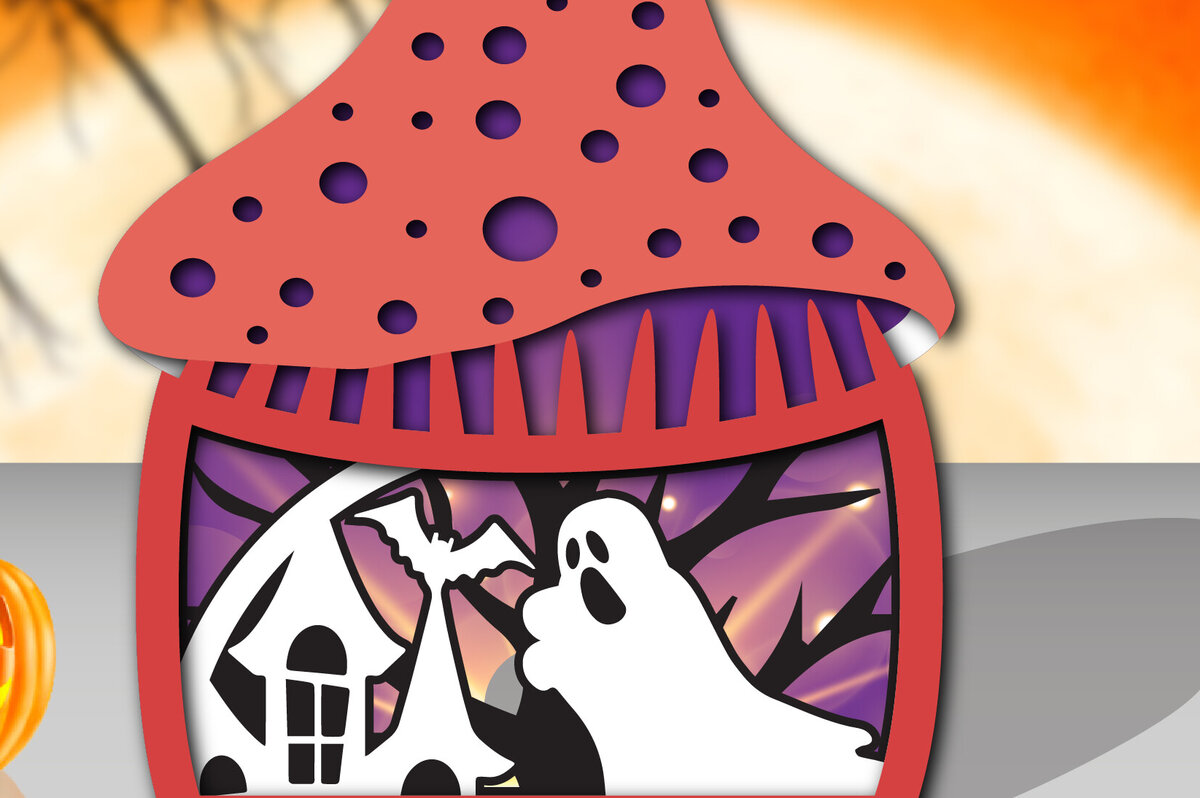 Intra απο ξύλο plywood  Χρώμα wenge 3mm-4mm πάχος - Halloween Mushroom House τρισδιάστατη Δίασταση 15x15 cm INTRAFABR-70273911