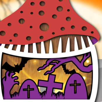 Intra απο ξύλο plywood  Χρώμα wenge 3mm-4mm πάχος - Halloween Mushroom House τρισδιάστατη Δίασταση 15x15 cm INTRAFABR-70327331 - Image 1