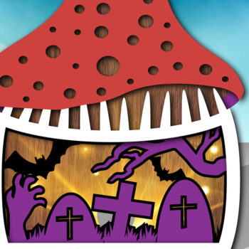 Intra απο ξύλο plywood  Χρώμα wenge 3mm-4mm πάχος - Halloween Mushroom House τρισδιάστατη Δίασταση 15x15 cm INTRAFABR-70327331 - Image 2