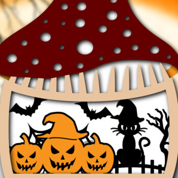 Intra απο ξύλο plywood  Χρώμα wenge 3mm-4mm πάχος - Halloween Mushroom House τρισδιάστατη Δίασταση 15x15 cm INTRAFABR-83947713 - Image 1
