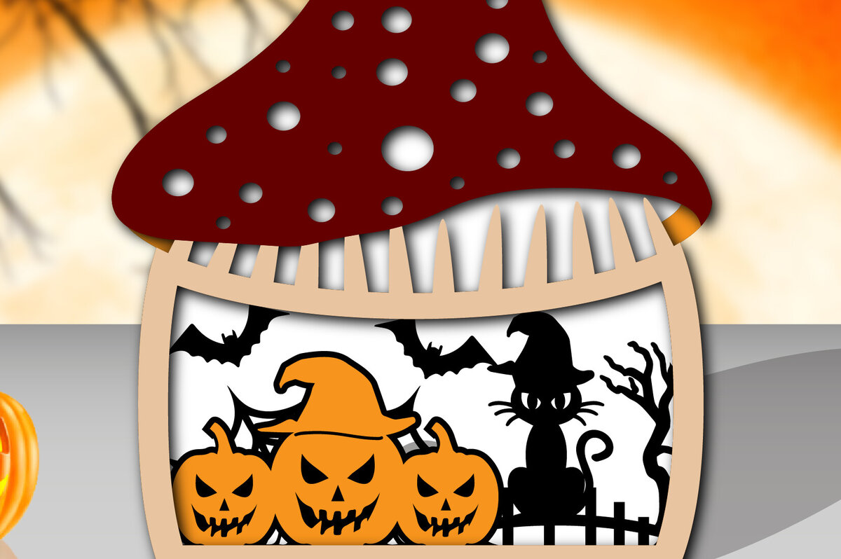 Intra απο ξύλο plywood  Χρώμα wenge 3mm-4mm πάχος - Halloween Mushroom House τρισδιάστατη Δίασταση 15x15 cm INTRAFABR-83947713