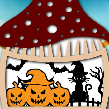 Intra απο ξύλο plywood  Χρώμα wenge 3mm-4mm πάχος - Halloween Mushroom House τρισδιάστατη Δίασταση 15x15 cm INTRAFABR-83947713 - Image 2