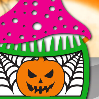 Intra απο ξύλο plywood  Χρώμα wenge 3mm-4mm πάχος - Halloween Mushroom House τρισδιάστατη Δίασταση 15x15 cm INTRAFABR-70327319 - Image 1