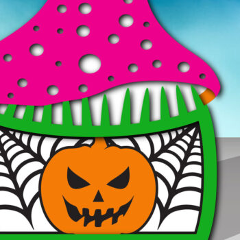 Intra απο ξύλο plywood  Χρώμα wenge 3mm-4mm πάχος - Halloween Mushroom House τρισδιάστατη Δίασταση 15x15 cm INTRAFABR-70327319 - Image 2