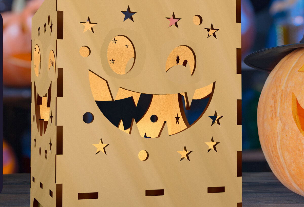 Intra απο ξύλο plywood  Χρώμα wenge 3mm-4mm πάχος - Halloween Night Lantern 06 Δίασταση 4x4 cm INTRAFABR-87033175