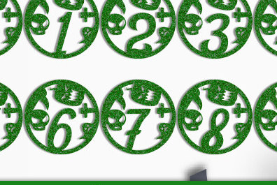 Intra απο ξύλο plywood  Χρώμα wenge 3mm-4mm πάχος - Σχέδιο με λέιζερ αποκριάτικων αριθμών Δίασταση 15x15 cm INTRAFABR-32856061