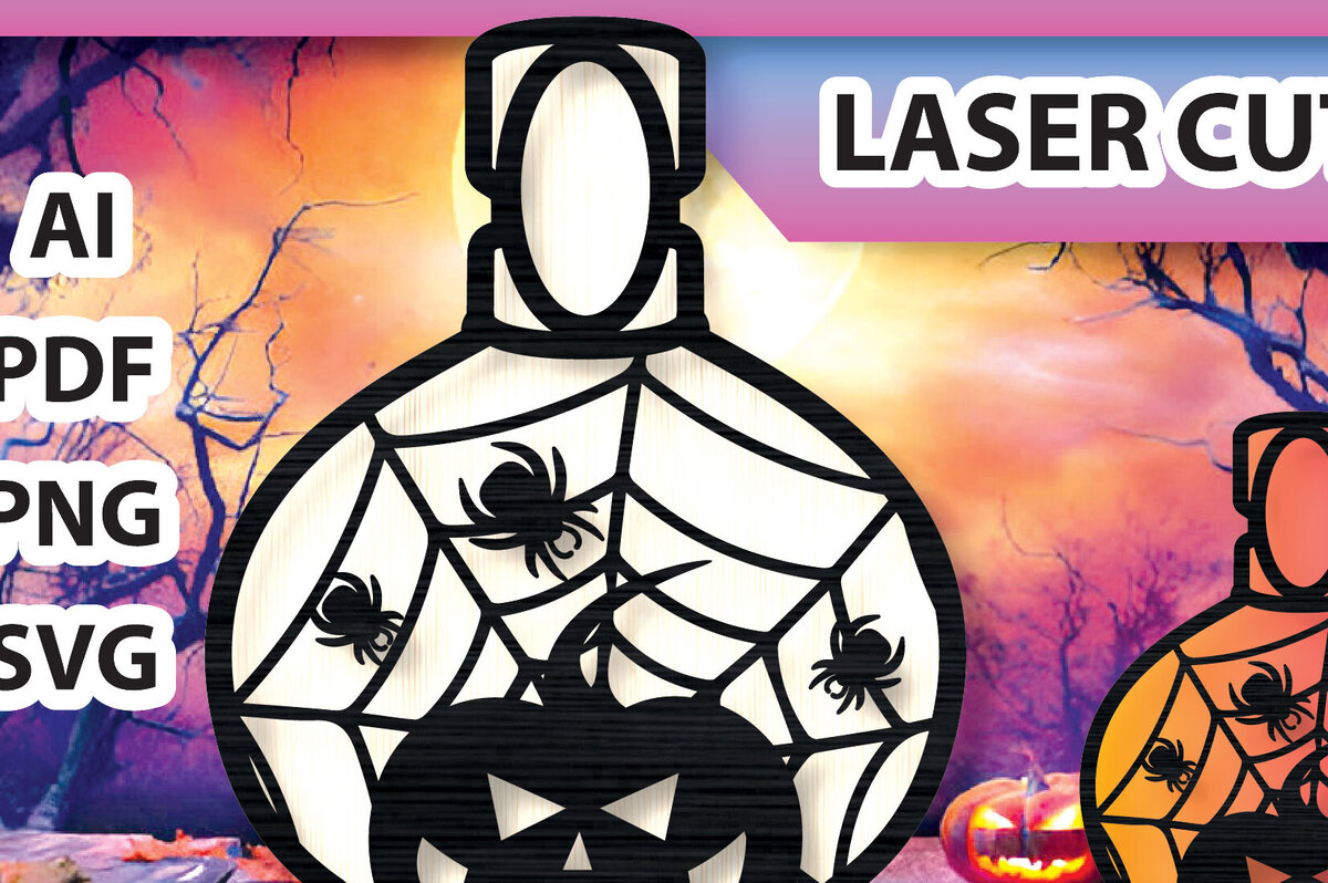 Intra απο ξύλο plywood  Χρώμα wenge 3mm-4mm πάχος - Κολοκύθα αποκριών σε βάζο με λέιζερ Δίασταση 15x15 cm INTRAFABR-105218257