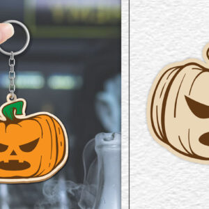 Intra απο ξύλο plywood  Χρώμα wenge 3mm-4mm πάχος - Κόψιμο με λέιζερ με μπρελόκ αποκριών κολοκύθας Δίασταση 4x4 cm INTRAFABR-124955806