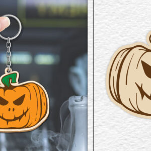 Intra απο ξύλο plywood  Χρώμα wenge 3mm-4mm πάχος - Κόψιμο με λέιζερ με μπρελόκ αποκριών κολοκύθας Δίασταση 4x4 cm INTRAFABR-124974657