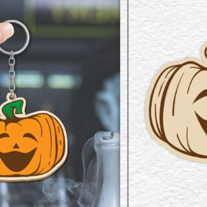 Intra απο ξύλο plywood  Χρώμα wenge 3mm-4mm πάχος - Κόψιμο με λέιζερ με μπρελόκ αποκριών κολοκύθας Δίασταση 4x4 cm INTRAFABR-124968213