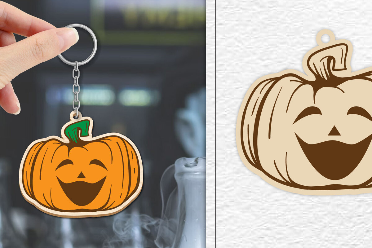 Intra απο ξύλο plywood  Χρώμα wenge 3mm-4mm πάχος - Κόψιμο με λέιζερ με μπρελόκ αποκριών κολοκύθας Δίασταση 4x4 cm INTRAFABR-124968213