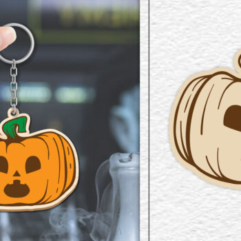 Intra απο ξύλο plywood  Χρώμα wenge 3mm-4mm πάχος - Κόψιμο με λέιζερ με μπρελόκ αποκριών κολοκύθας Δίασταση 4x4 cm INTRAFABR-98263061 - Image 1