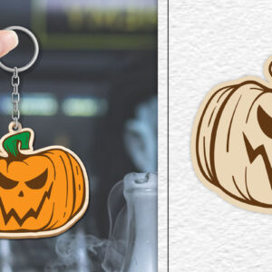 Intra απο ξύλο plywood  Χρώμα wenge 3mm-4mm πάχος - Κόψιμο με λέιζερ με μπρελόκ αποκριών κολοκύθας Δίασταση 4x4 cm INTRAFABR-124955824