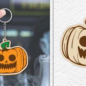 Intra απο ξύλο plywood  Χρώμα wenge 3mm-4mm πάχος - Κόψιμο με λέιζερ με μπρελόκ αποκριών κολοκύθας Δίασταση 4x4 cm INTRAFABR-124968223