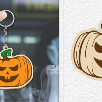 Intra απο ξύλο plywood  Χρώμα wenge 3mm-4mm πάχος - Κόψιμο με λέιζερ με μπρελόκ αποκριών κολοκύθας Δίασταση 4x4 cm INTRAFABR-38313608 - Image 1