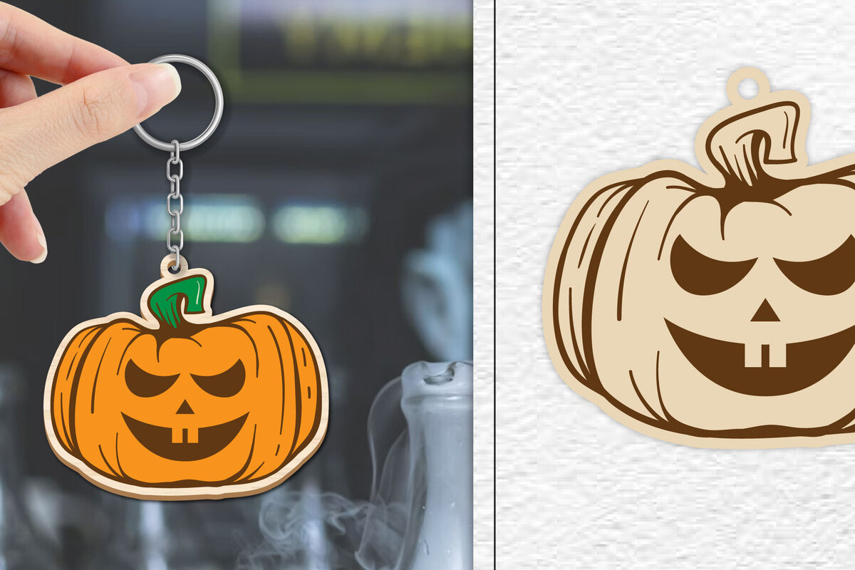 Intra απο ξύλο plywood  Χρώμα wenge 3mm-4mm πάχος - Κόψιμο με λέιζερ με μπρελόκ αποκριών κολοκύθας Δίασταση 4x4 cm INTRAFABR-38313608