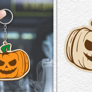 Intra απο ξύλο plywood  Χρώμα wenge 3mm-4mm πάχος - Κόψιμο με λέιζερ με μπρελόκ αποκριών κολοκύθας Δίασταση 4x4 cm INTRAFABR-113881106