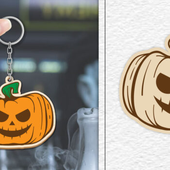 Intra απο ξύλο plywood  Χρώμα wenge 3mm-4mm πάχος - Κόψιμο με λέιζερ με μπρελόκ αποκριών κολοκύθας Δίασταση 4x4 cm INTRAFABR-113881106 - Image 1